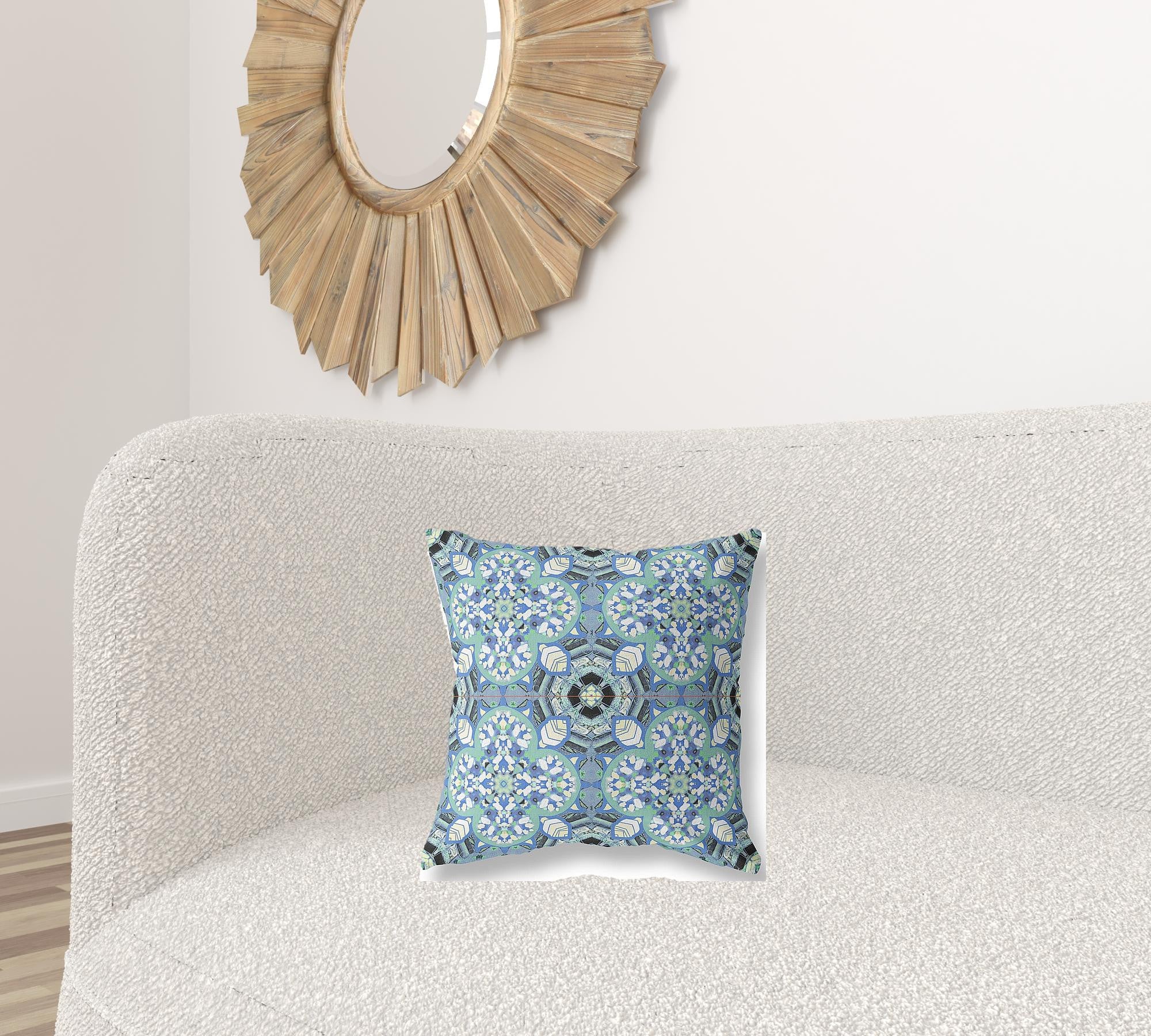 16” Sapphire White Cloverleaf Boho Zippered Suede Throw Pillow