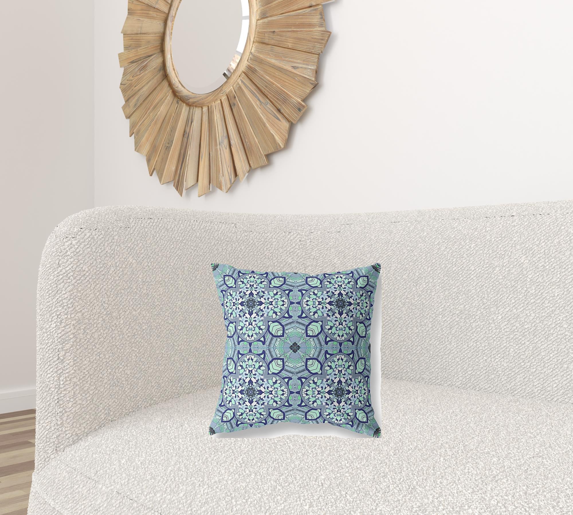 16” Blue Aqua Cloverleaf Boho Zippered Suede Throw Pillow