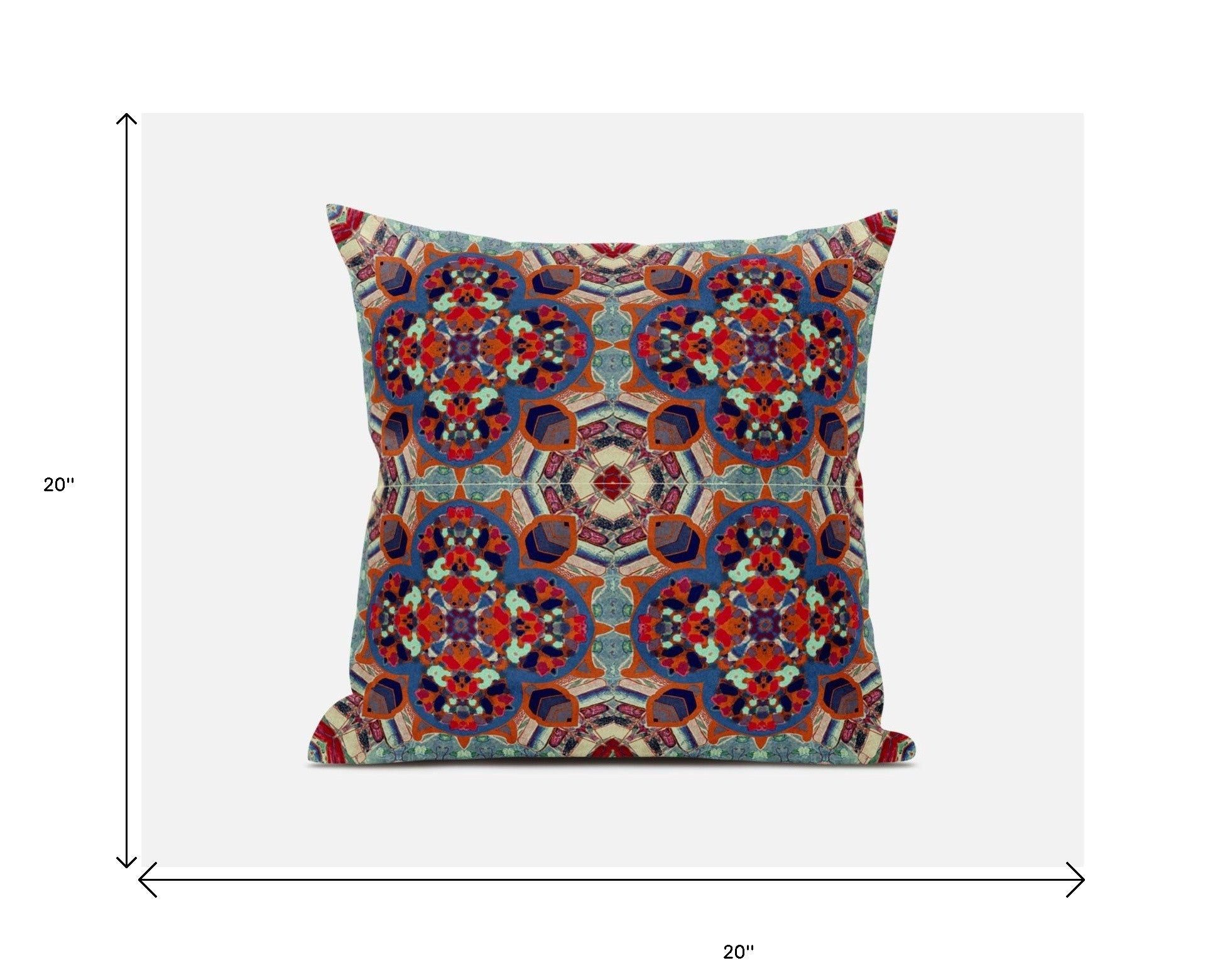 18” Orange Blue Cloverleaf Boho Zippered Suede Throw Pillow