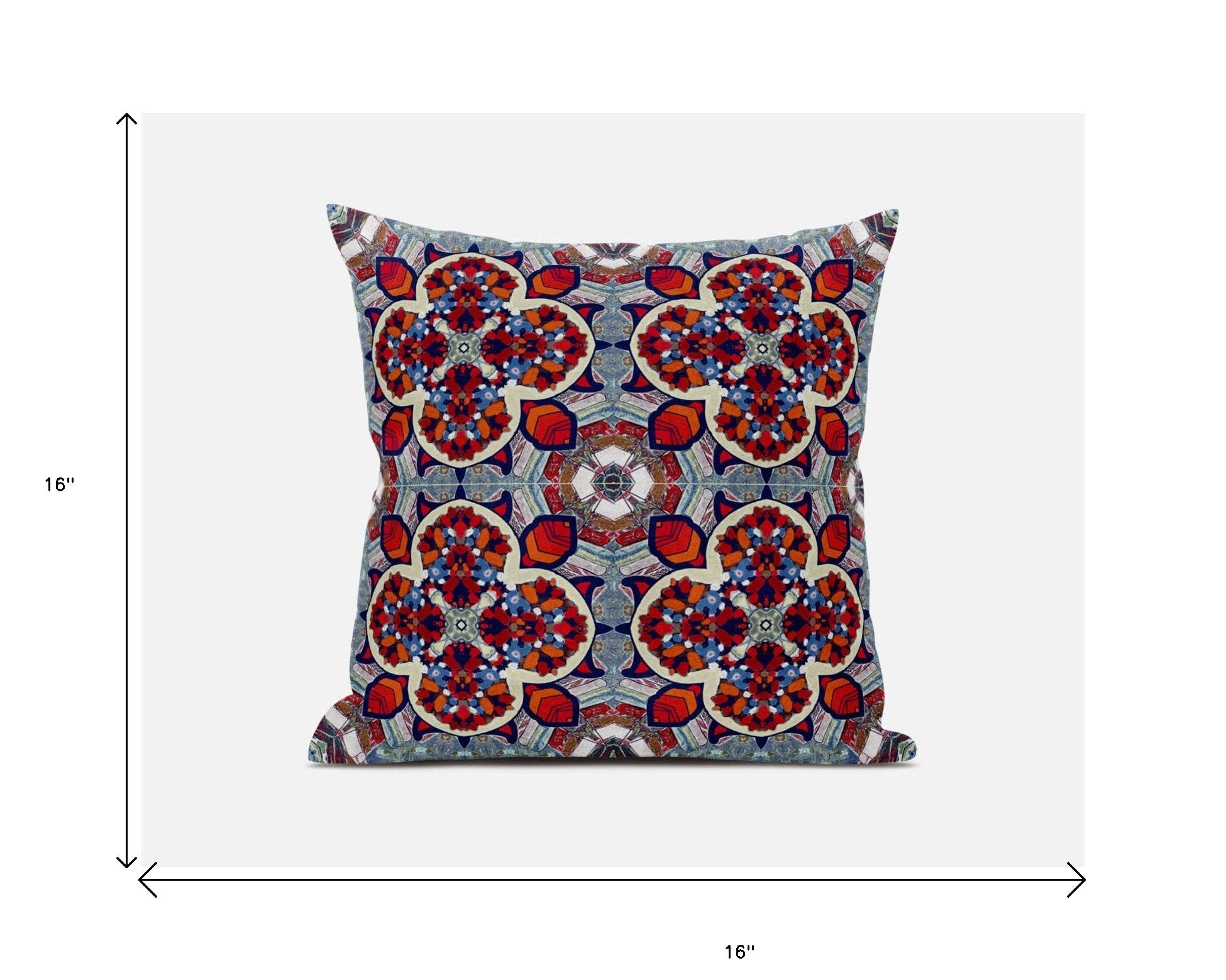 16” Red Blue Cloverleaf Boho Zippered Suede Throw Pillow