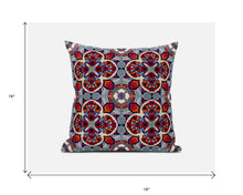 16” Red Blue Cloverleaf Boho Zippered Suede Throw Pillow