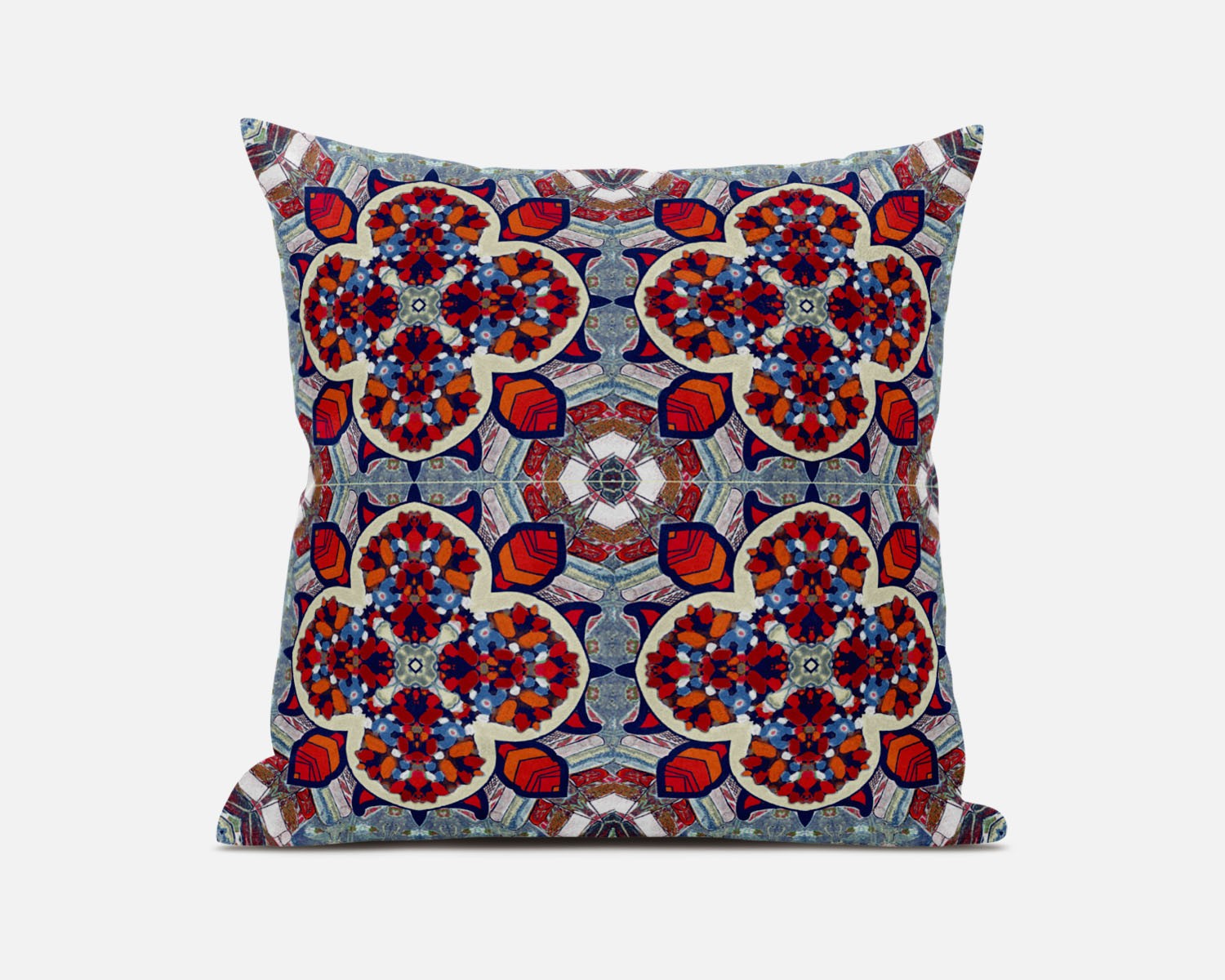18” Red Blue Cloverleaf Boho Zippered Suede Throw Pillow