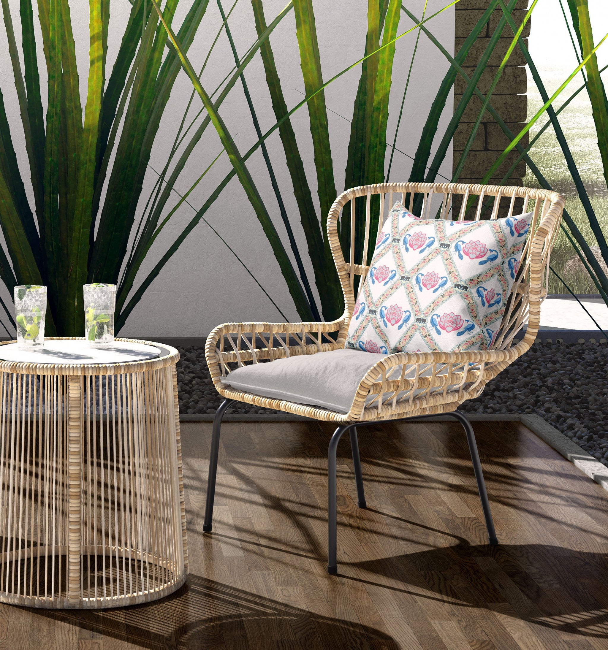 18" X 18" White And Gray Blown Seam Geometric Indoor Outdoor Throw Pillow