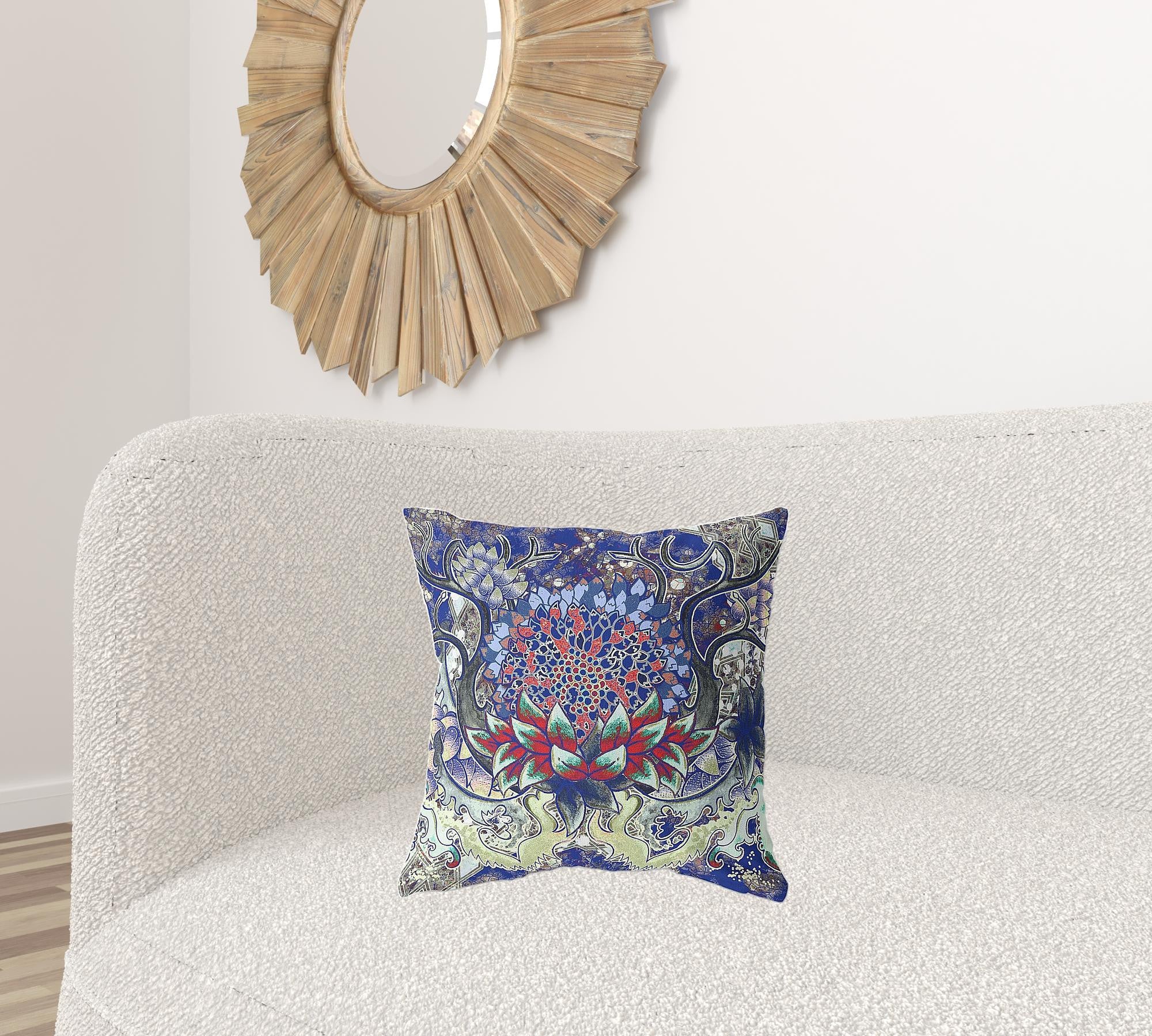 18" X 18" Electric Blue And Blue Blown Seam Geometric Indoor Outdoor Throw Pillow