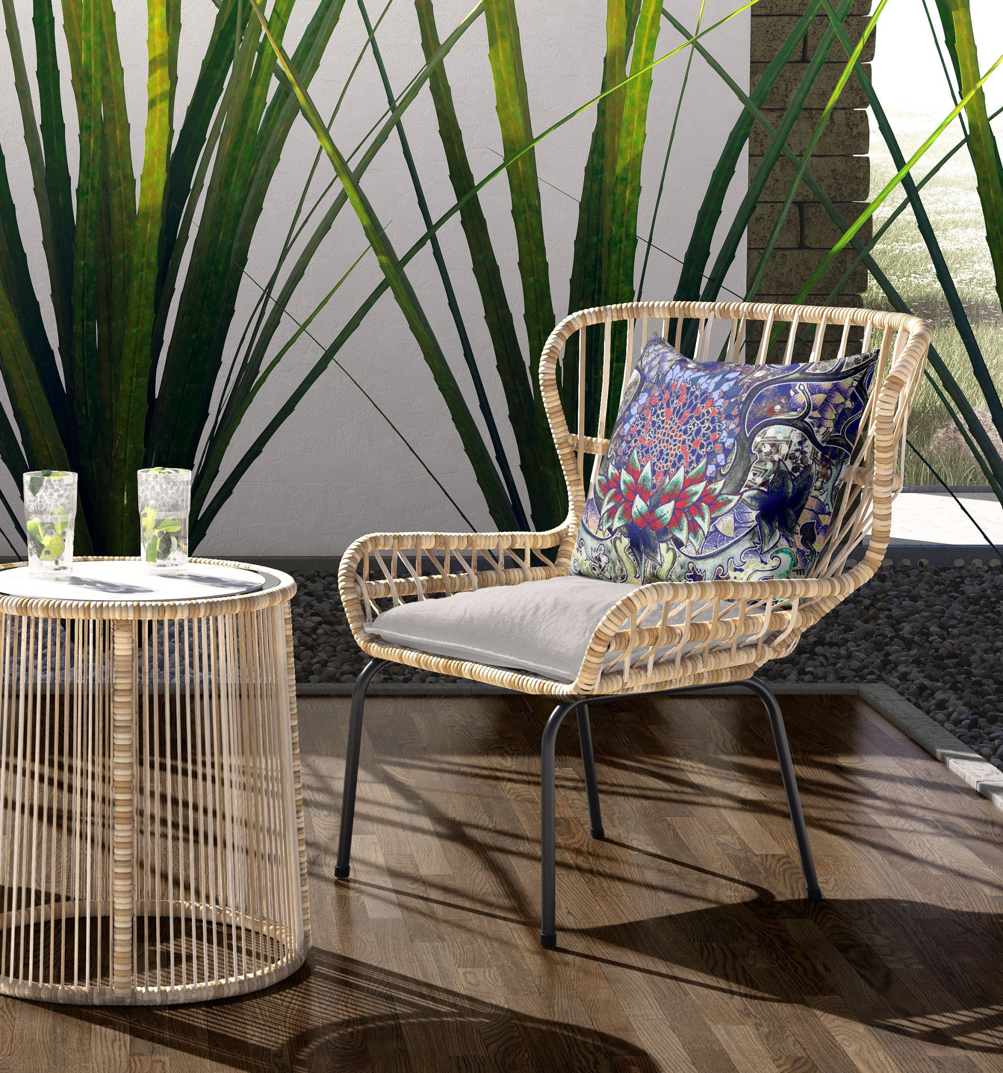 16" X 16" Electric Blue And Aqua Blown Seam Geometric Indoor Outdoor Throw Pillow