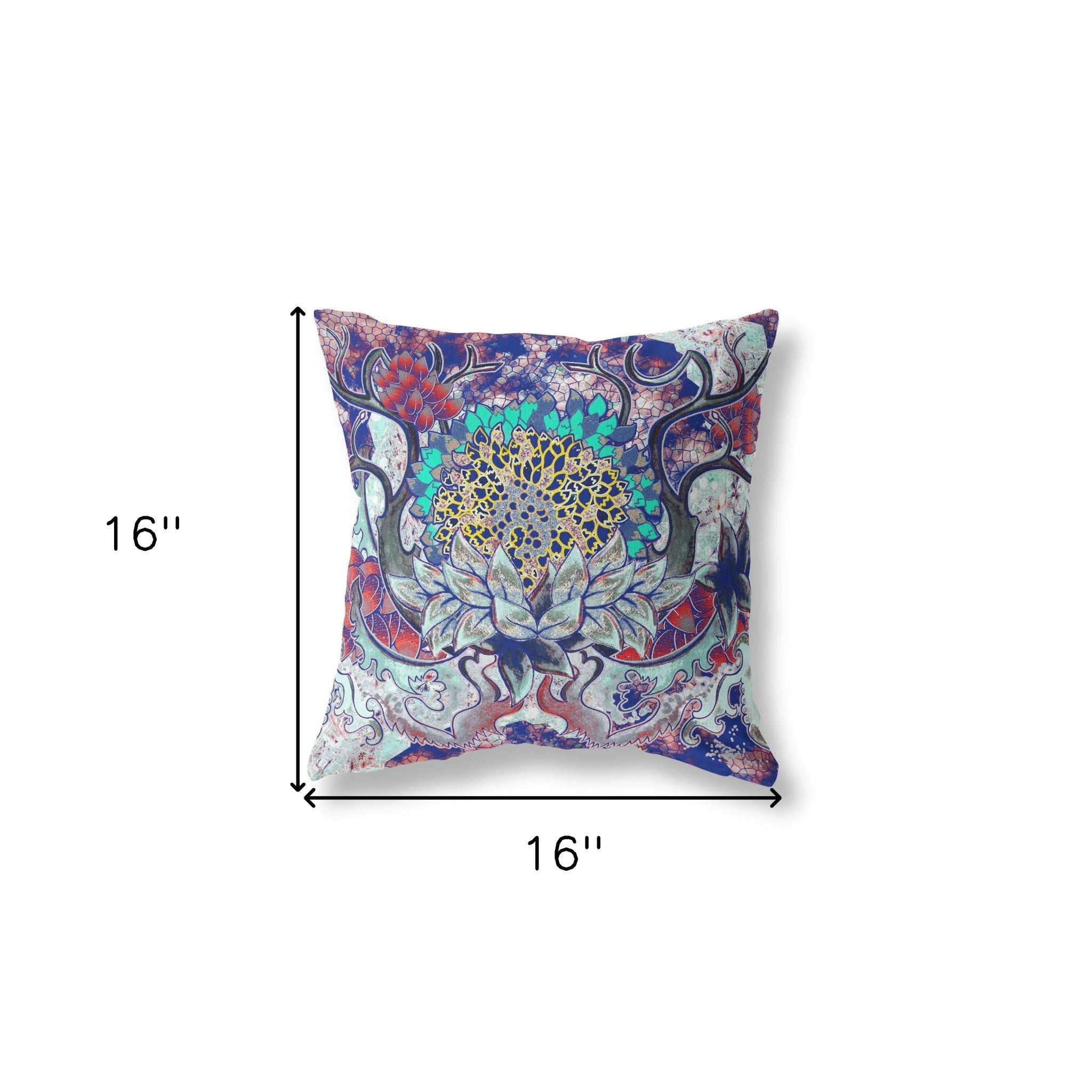 16" X 16" Electric Blue And Aqua Blown Seam Geometric Indoor Outdoor Throw Pillow