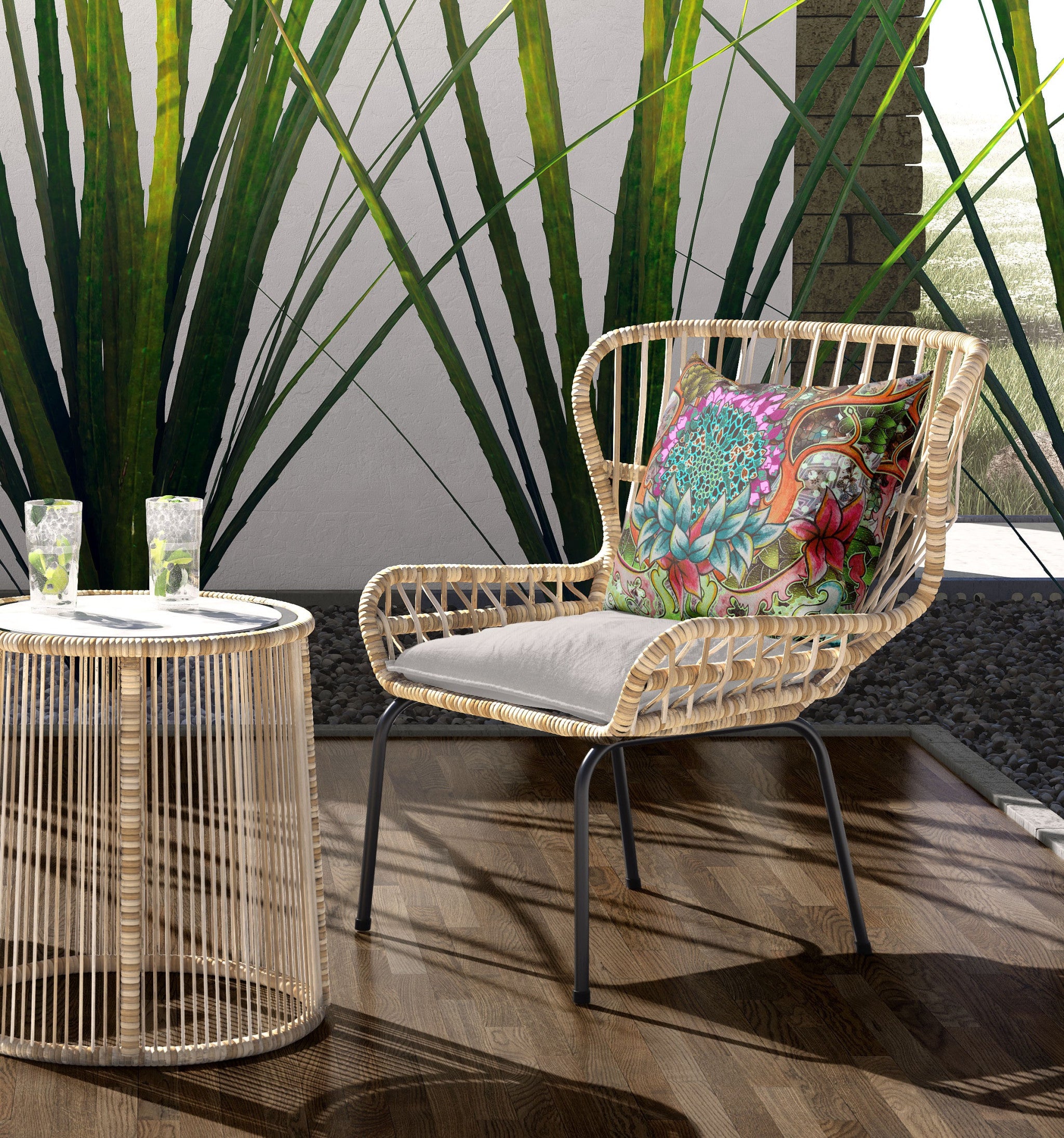 16" X 16" Green And Blue Blown Seam Geometric Indoor Outdoor Throw Pillow