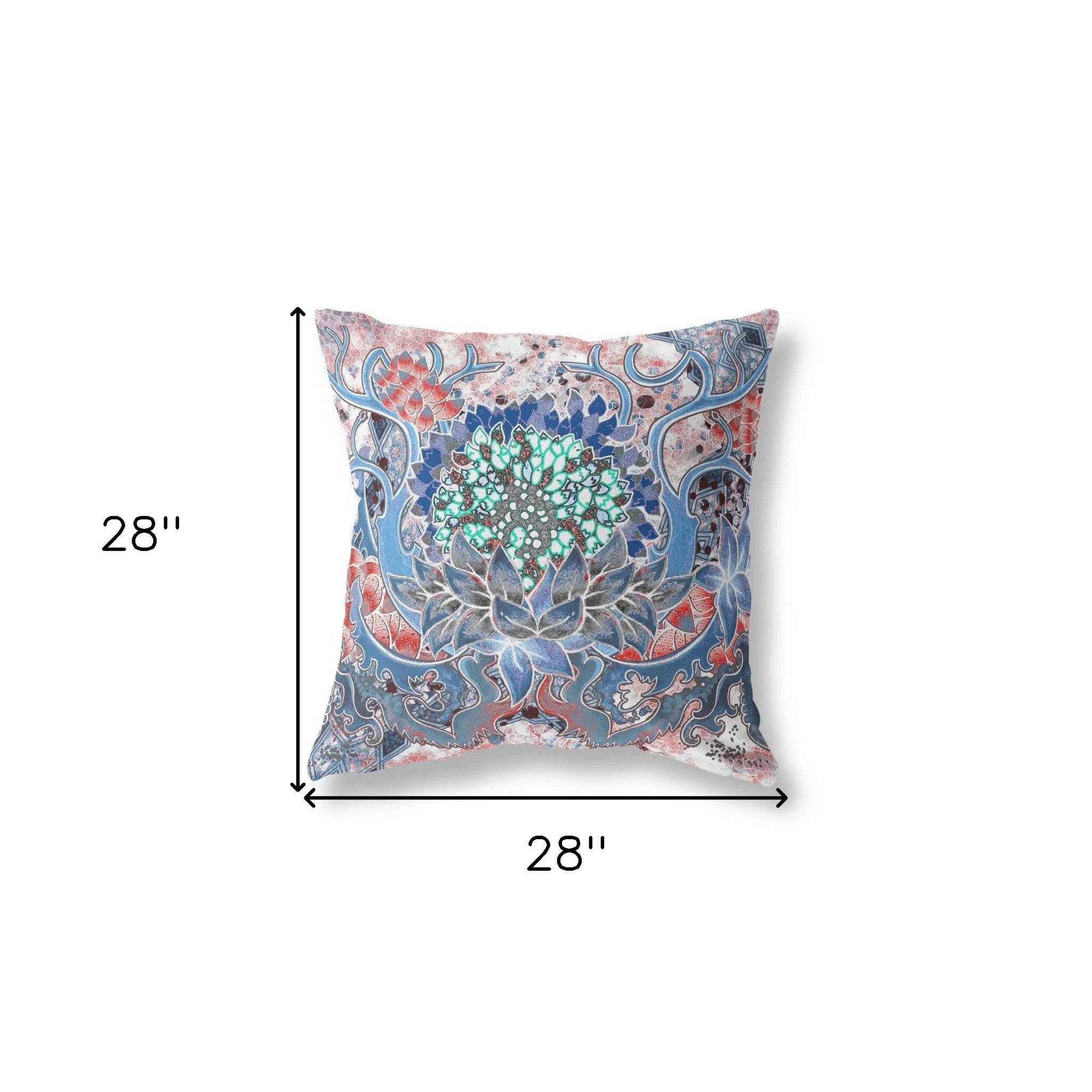 18" X 18" Sky Blue And Pink Blown Seam Geometric Indoor Outdoor Throw Pillow