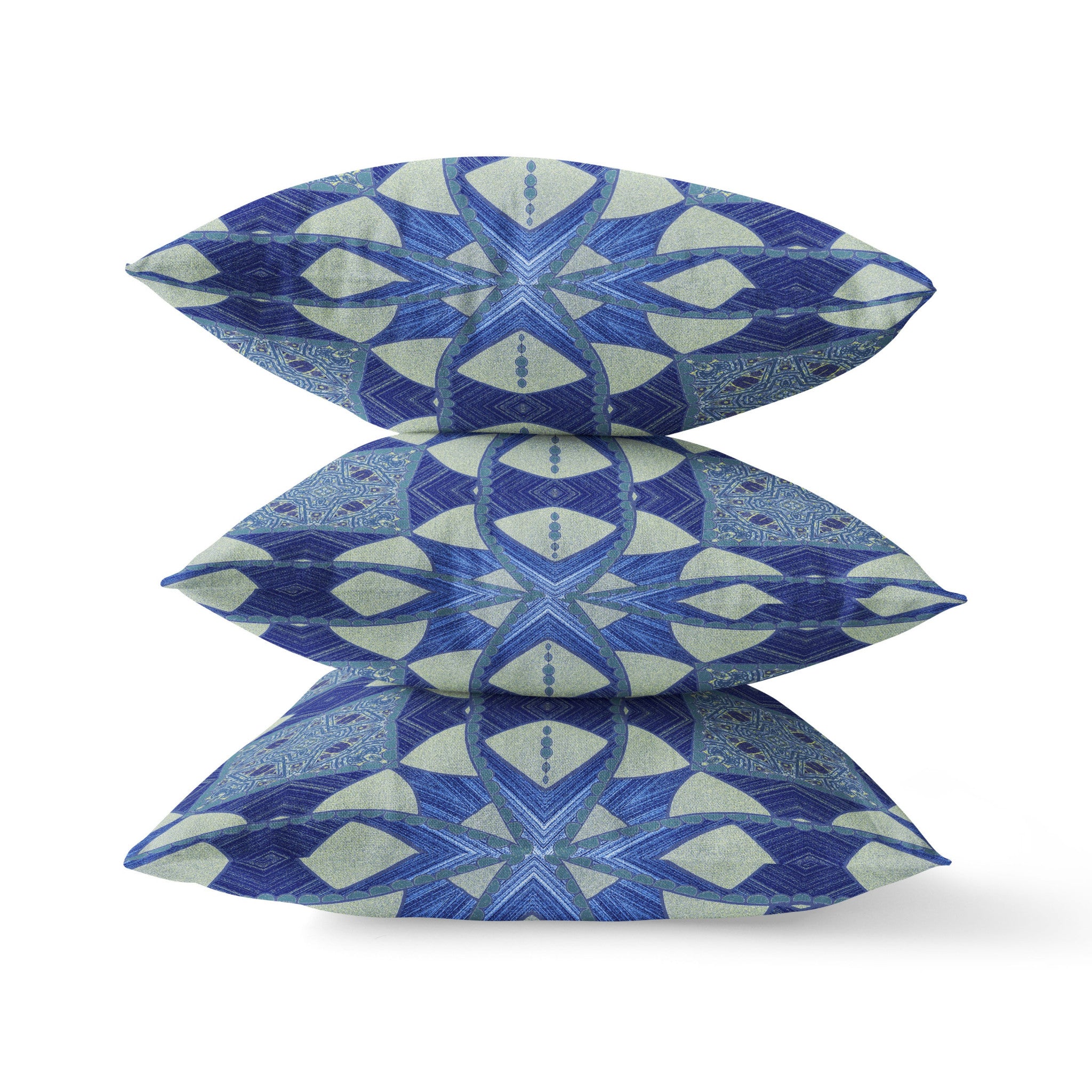 18" X 18" Dark Blue Blown Seam Geometric Indoor Outdoor Throw Pillow