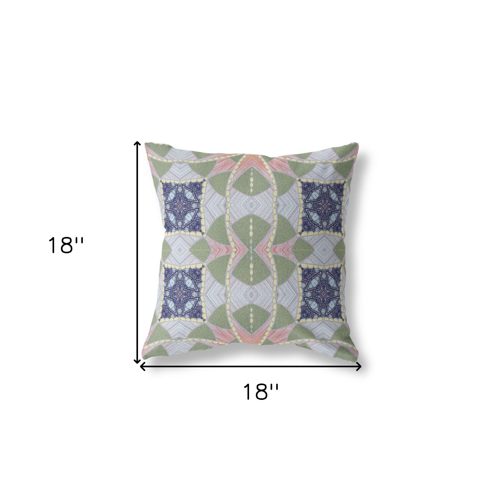 18" X 18" Green And Indigo Blown Seam Geometric Indoor Outdoor Throw Pillow
