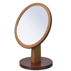 Walnut Finish Round Vanity Mirror on Pedestal