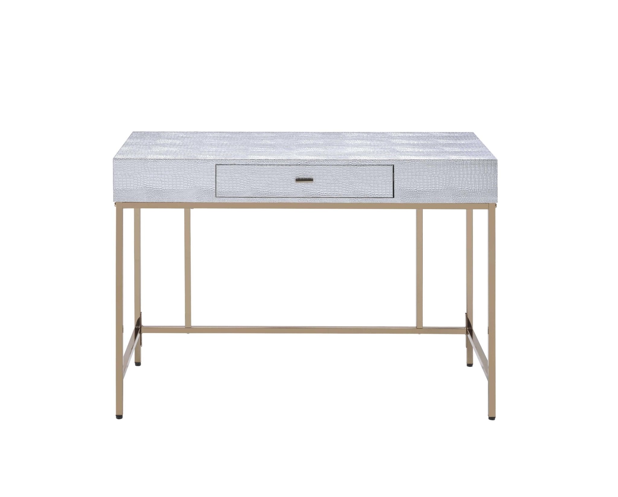 Champagne And Silver Metal Tube Desk 43" X 19" X 32"