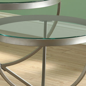 Clear Tempered Glass and Silver Metal Nesting Table Set of 2 - 44" x 44" x 44.5"