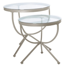 Clear Tempered Glass and Silver Metal Nesting Table Set of 2 - 44