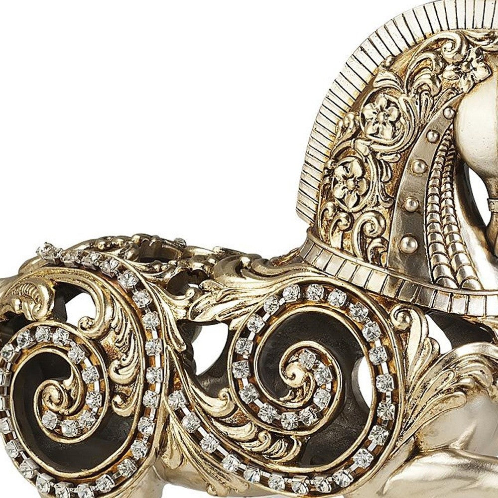 12" Silver With Gold Polyresin Horse Statue Sculpture