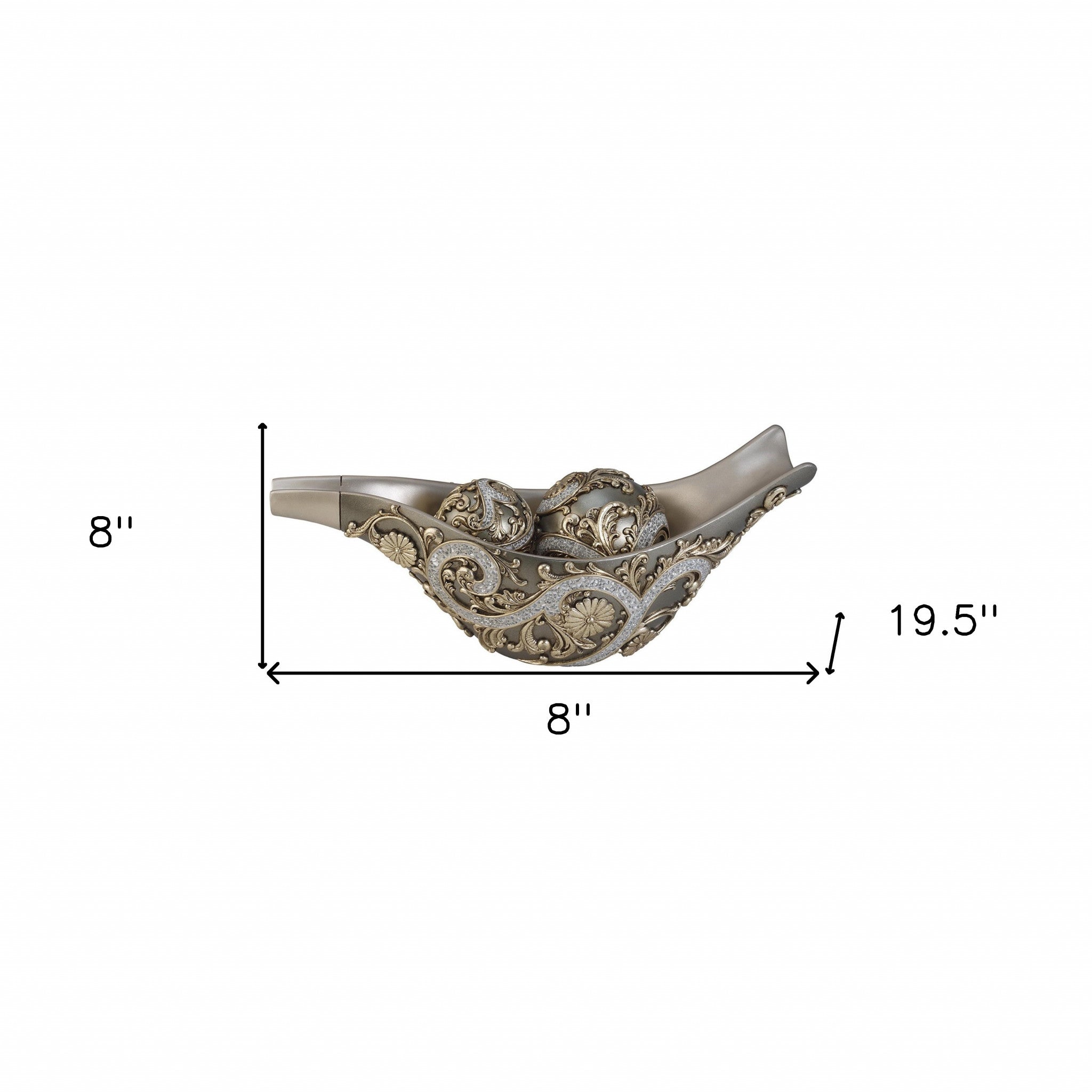 8" Silver Polyresin Filigree Decorative Bowl With Orbs