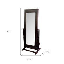 Cherry Finish Standing Mirror with Jewelry Storage
