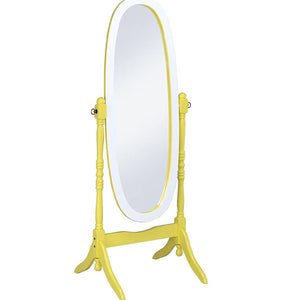 Pretty Yellow and White Cheval Standing Oval Mirror