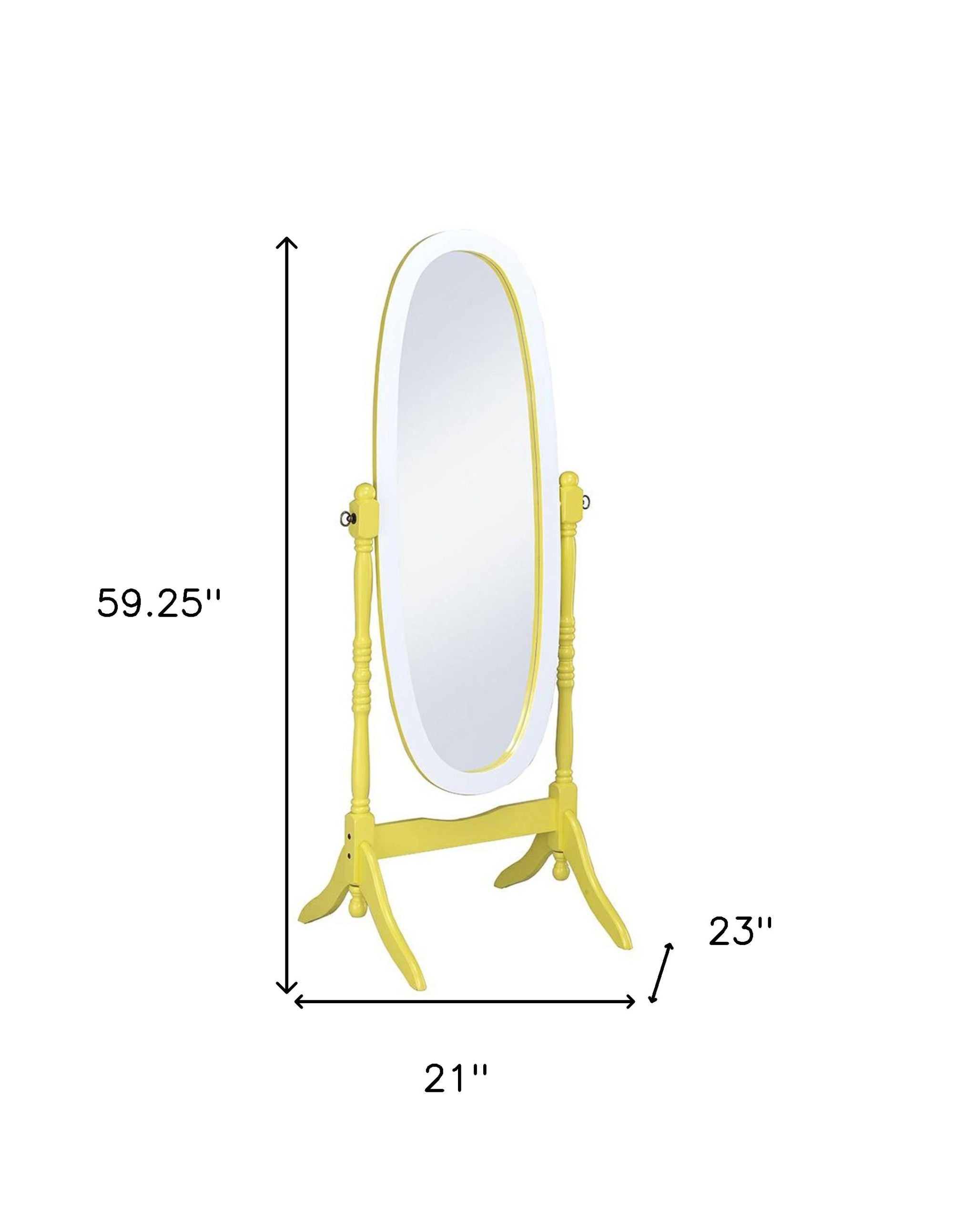 Pretty Yellow and White Cheval Standing Oval Mirror