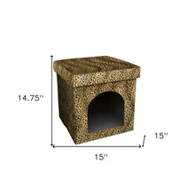 Cheetah Print Upholstered Folding Dog House Shaped Pet Bed