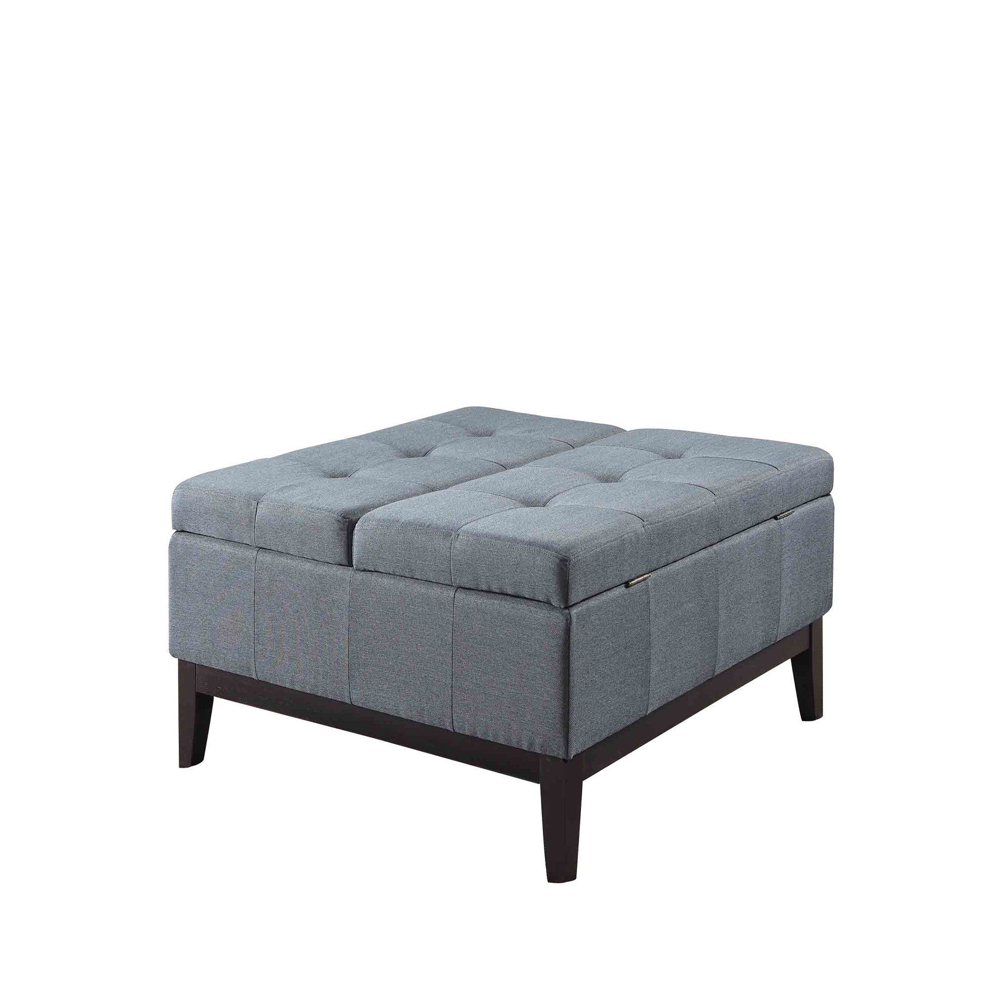 Slate Blue and Black Ottoman with Hidden Storage 36”