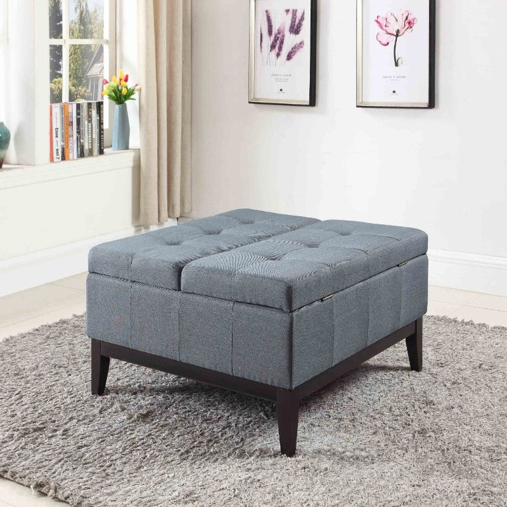 Slate Blue and Black Ottoman with Hidden Storage 36”