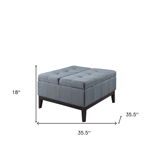 Slate Blue and Black Ottoman with Hidden Storage 36”