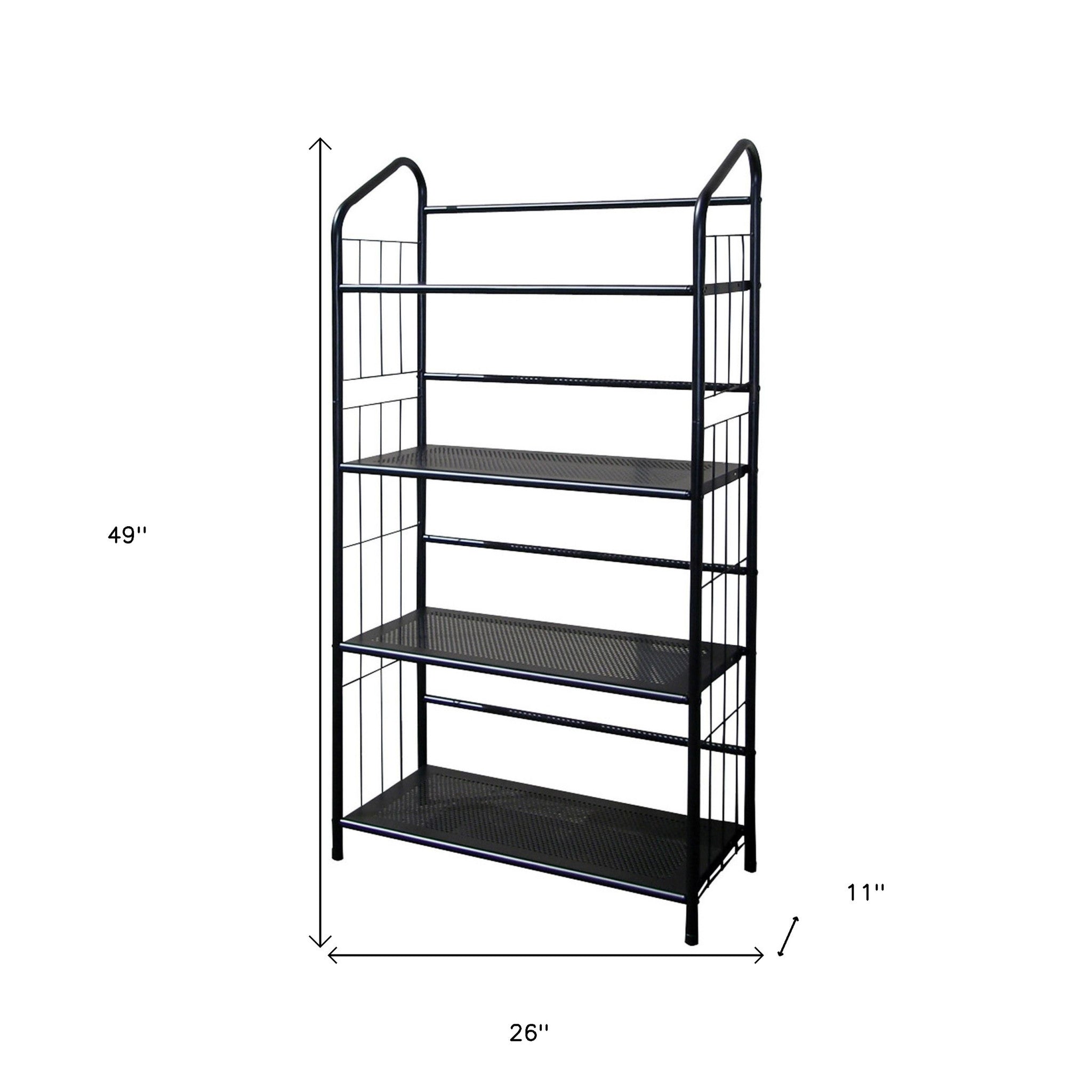 Black Four Shelf Metal Standing Book Shelf