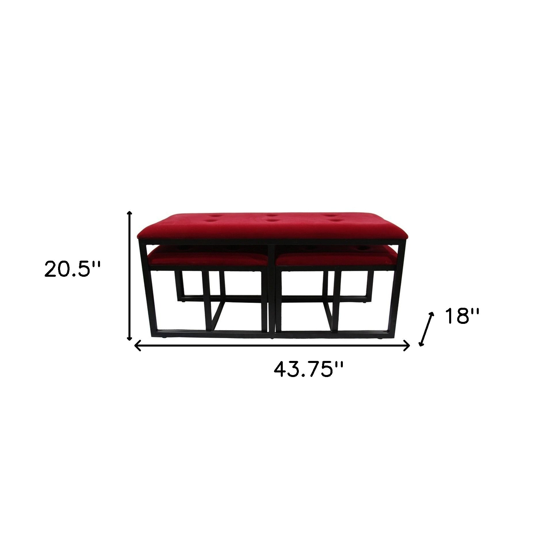 Modern Black and Red Metal Three Piece Bench Set
