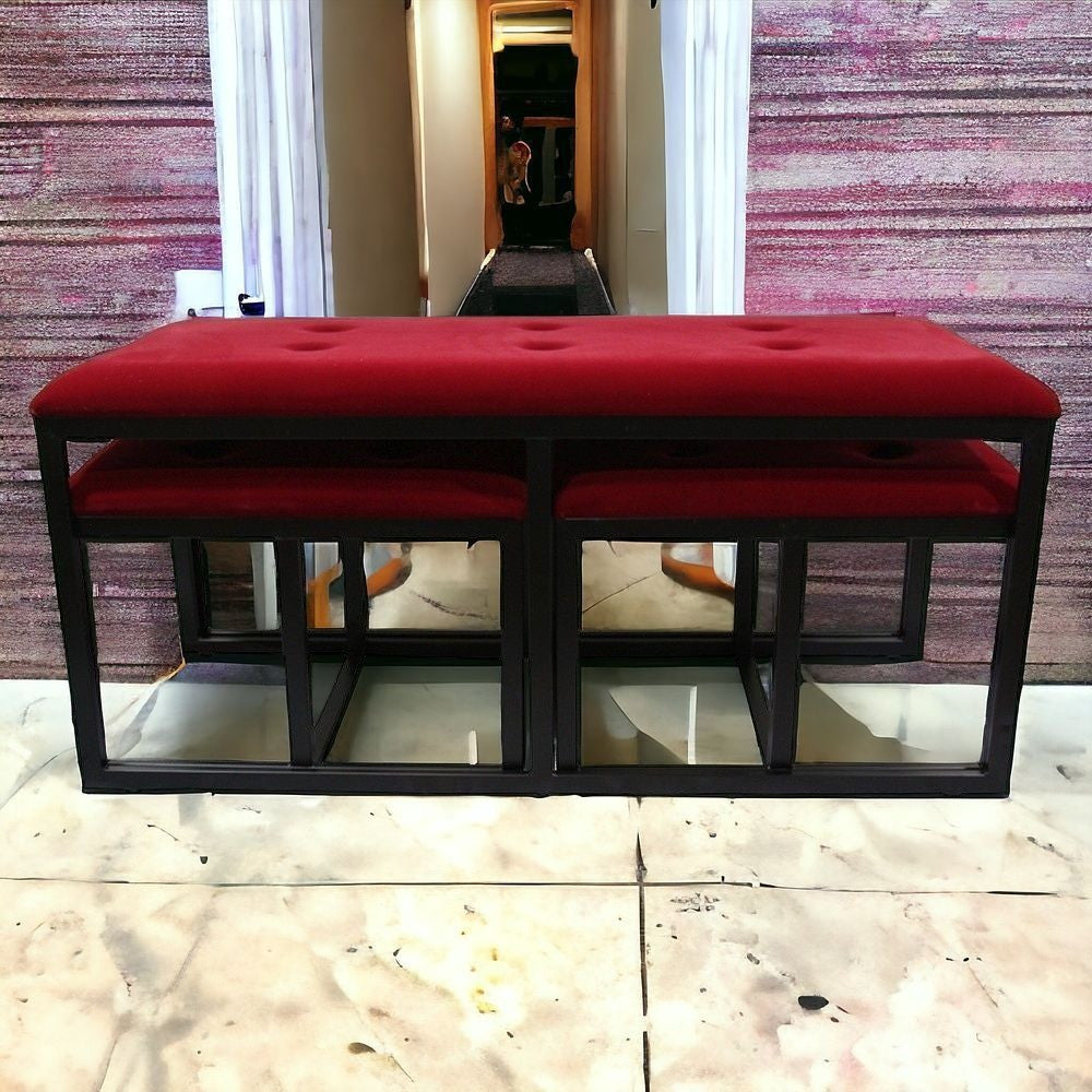 Modern Black and Red Metal Three Piece Bench Set