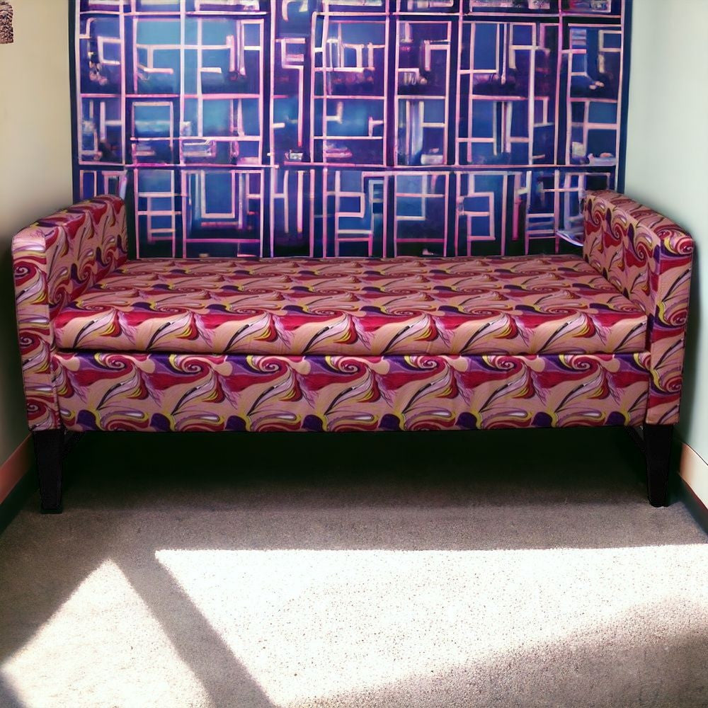 Modern Hot Pink and Purple Abstract Print Storage Bench