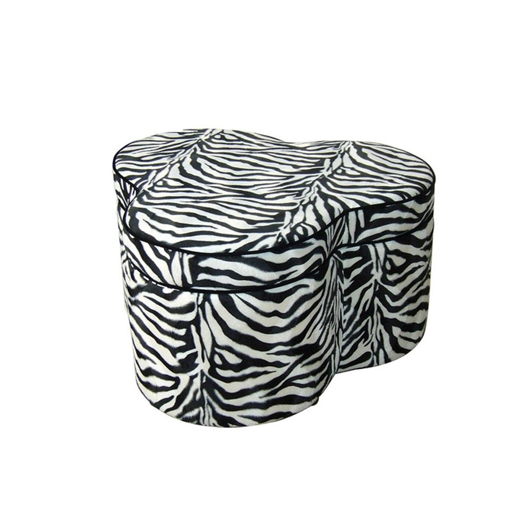 28" Black And White Polyester Blend Specialty Animal Print Storage Ottoman