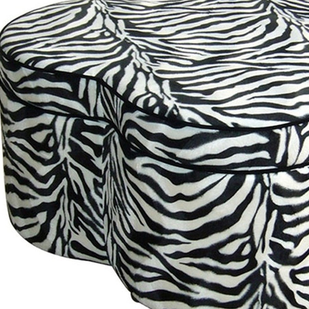 28" Black And White Polyester Blend Specialty Animal Print Storage Ottoman