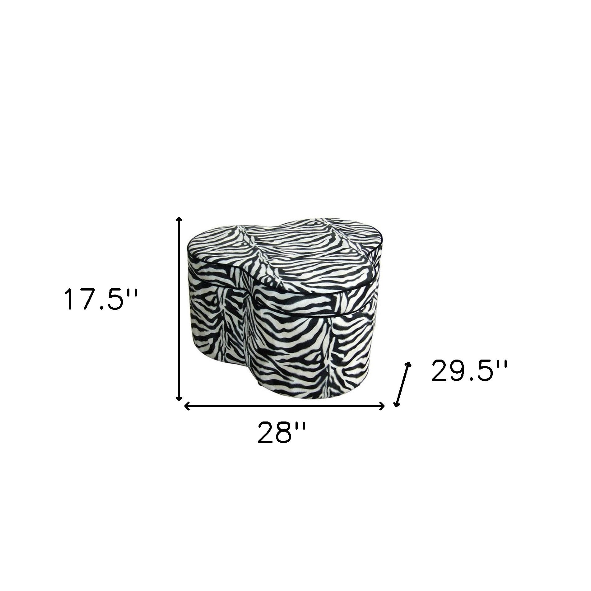 28" Black And White Polyester Blend Specialty Animal Print Storage Ottoman