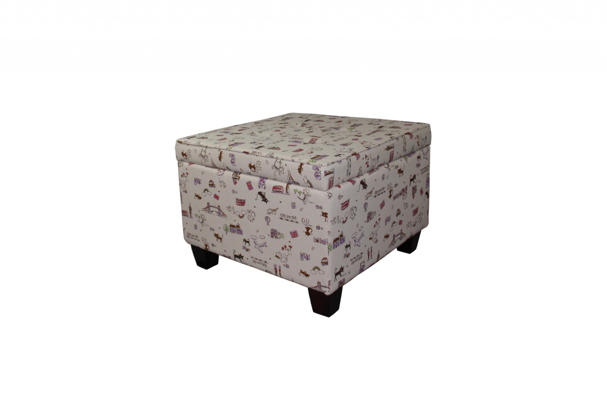 25" Brown Polyester Blend And Black Storage Ottoman