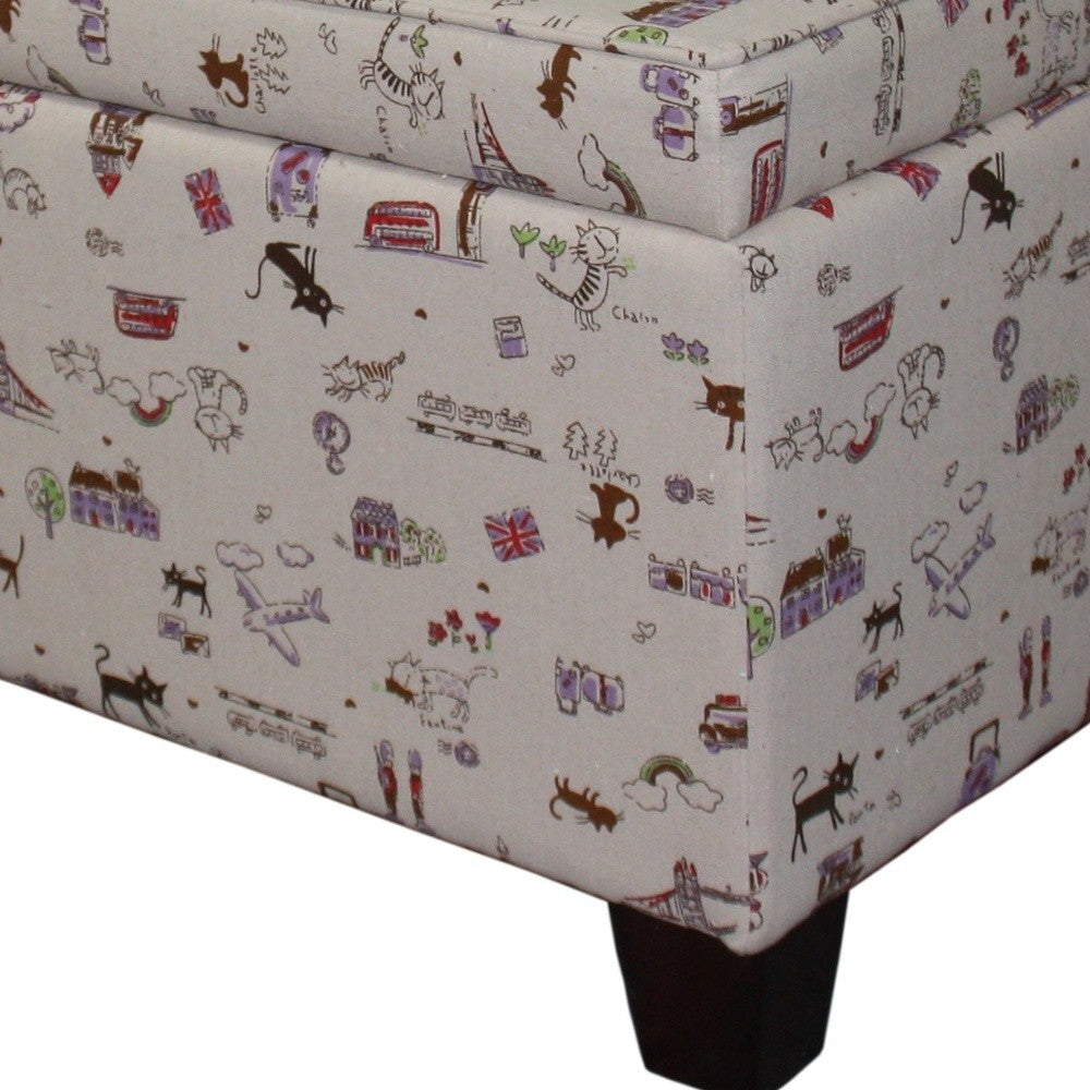 25" Brown Polyester Blend And Black Storage Ottoman