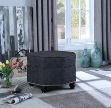 Otomana de almacenamiento especial negra y mezcla de poliéster gris azulado de 23