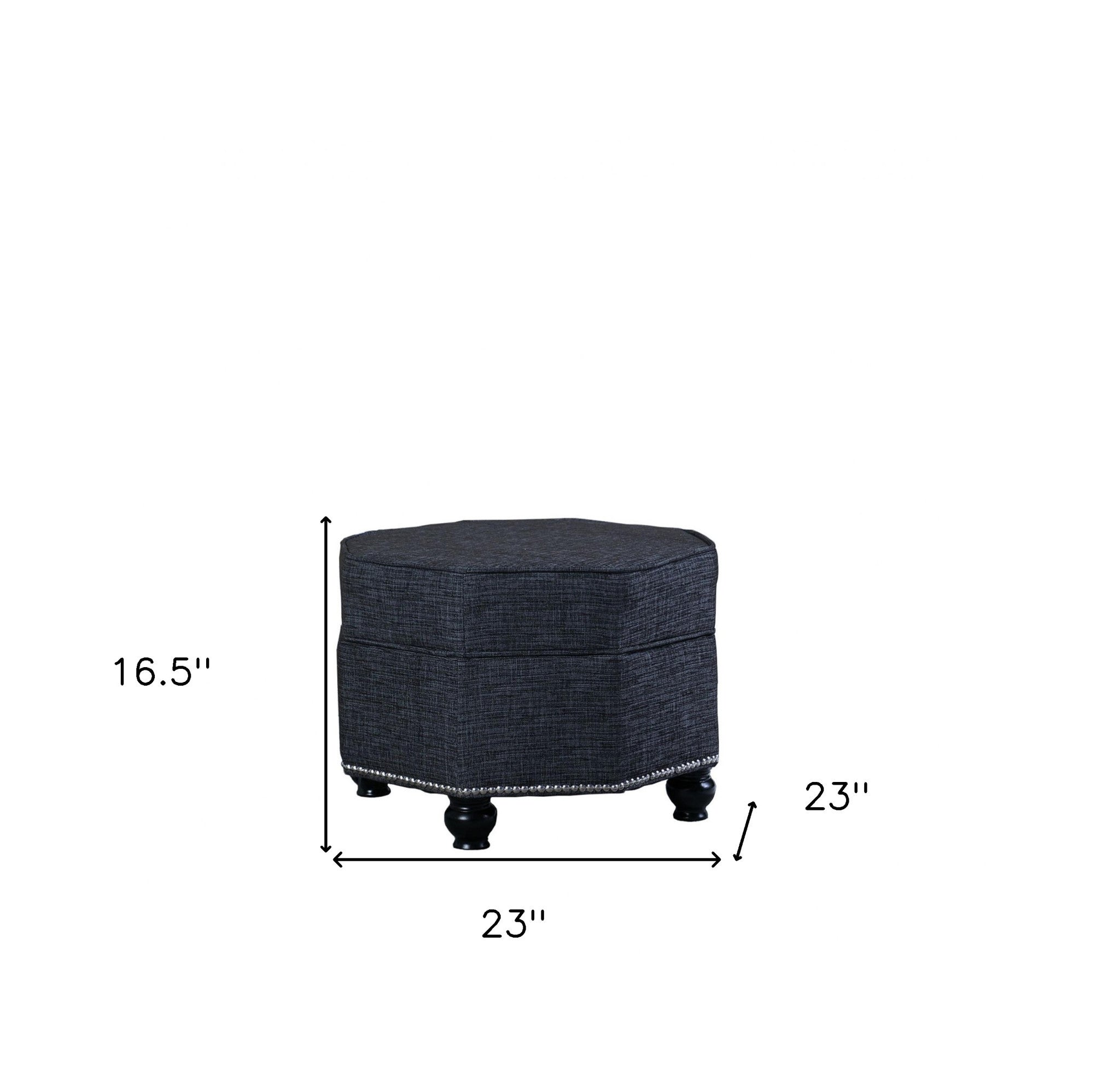 Otomana de almacenamiento especial negra y mezcla de poliéster gris azulado de 23"
