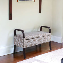 Banco de entrada geométrico 100% poliéster tapizado en negro y marrón de 17