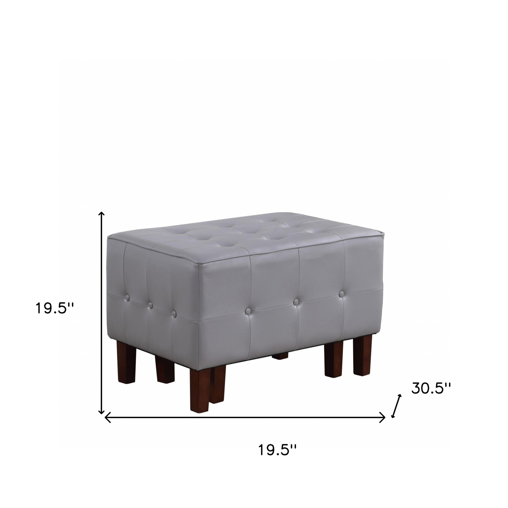 20" Gray Faux Leather And Dark Brown Tufted Cocktail Ottoman