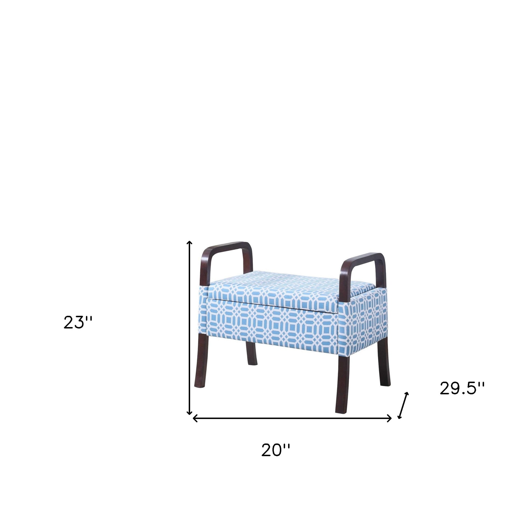 20" Blue And White 100% Polyester And Black Ottoman