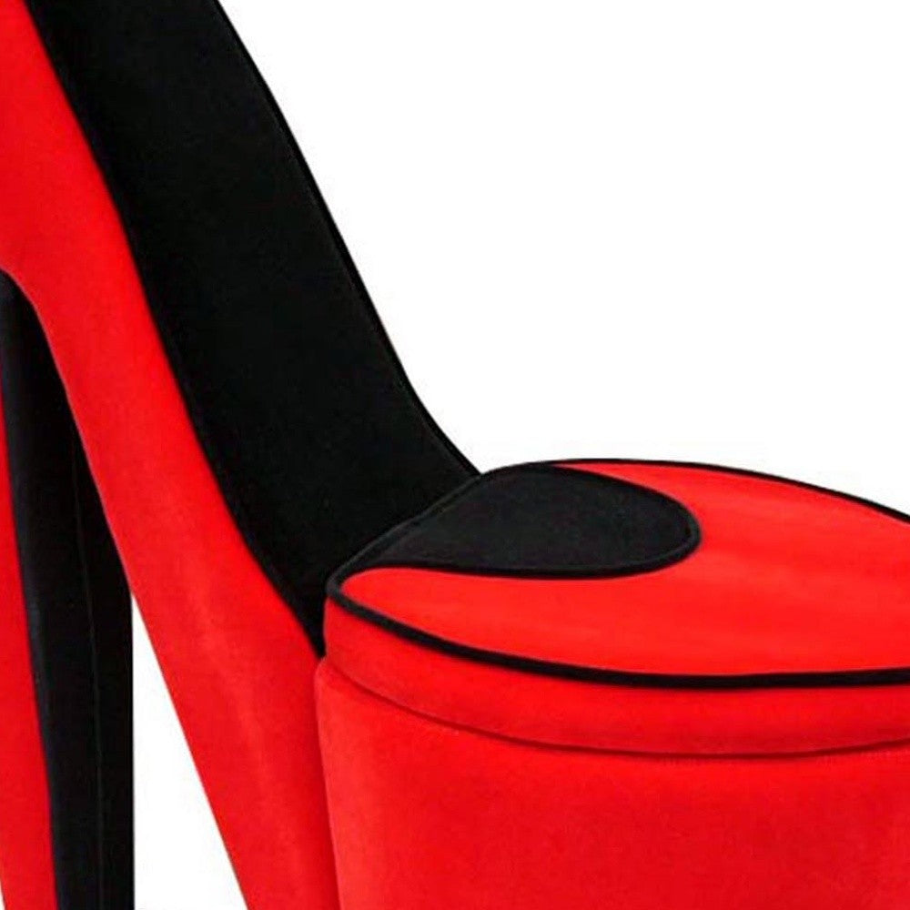 Red And Red And Black Faux Suede Side Chair 32"