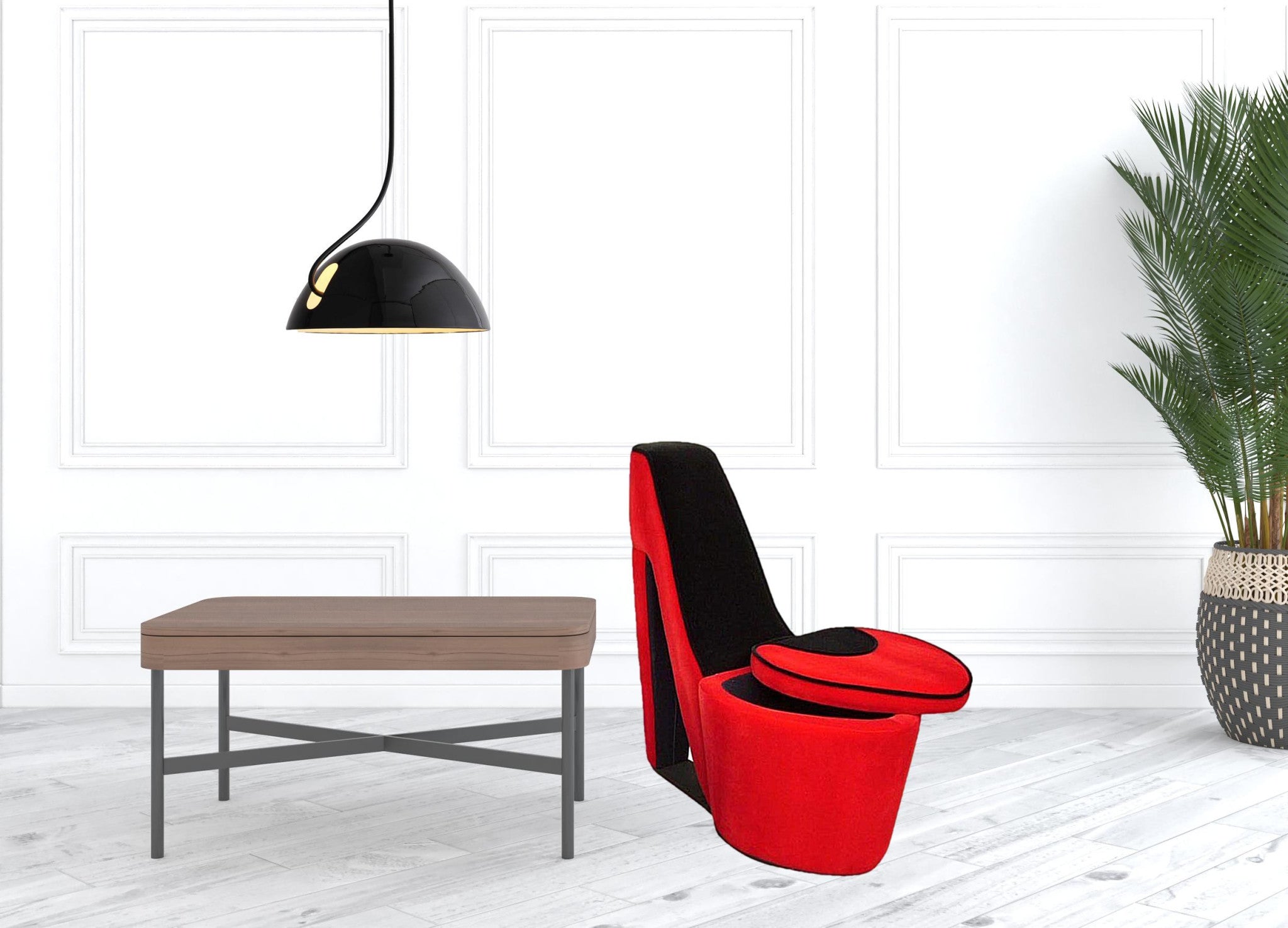 Red And Red And Black Faux Suede Side Chair 32"