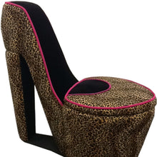 Glam Faux Cheetah and Pink Faux Suede High Heel Shoe Shaped Storage Chair