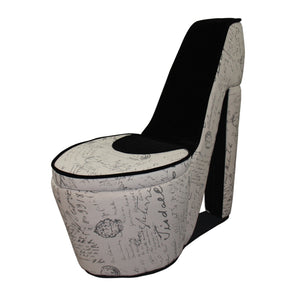 Glam Black and White French Postcard High Heel Shoe Shaped Storage Chair