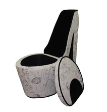 Glam Black and White French Postcard High Heel Shoe Shaped Storage Chair