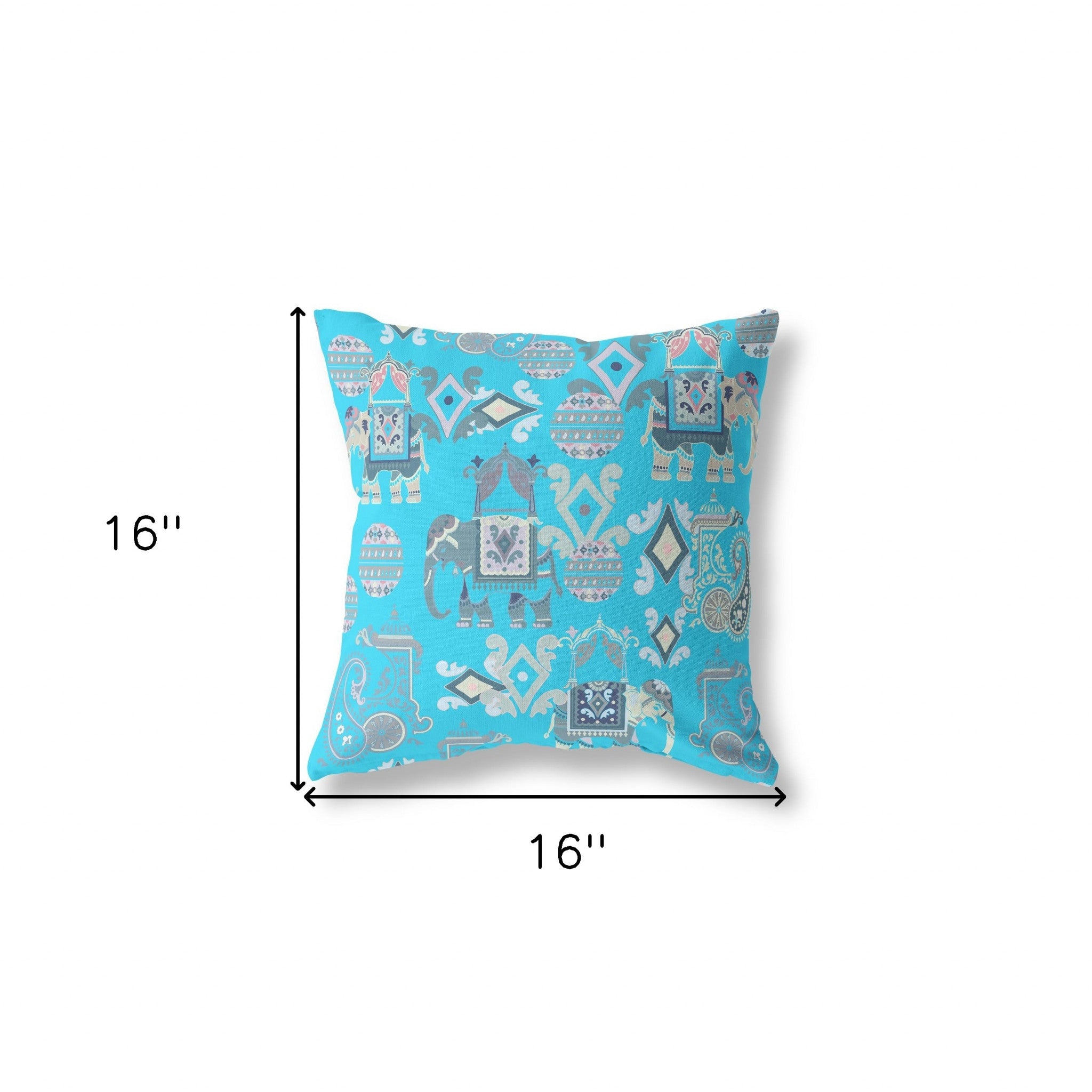 16" X 16" Bright Blue And Gray Broadcloth Floral Throw Pillow