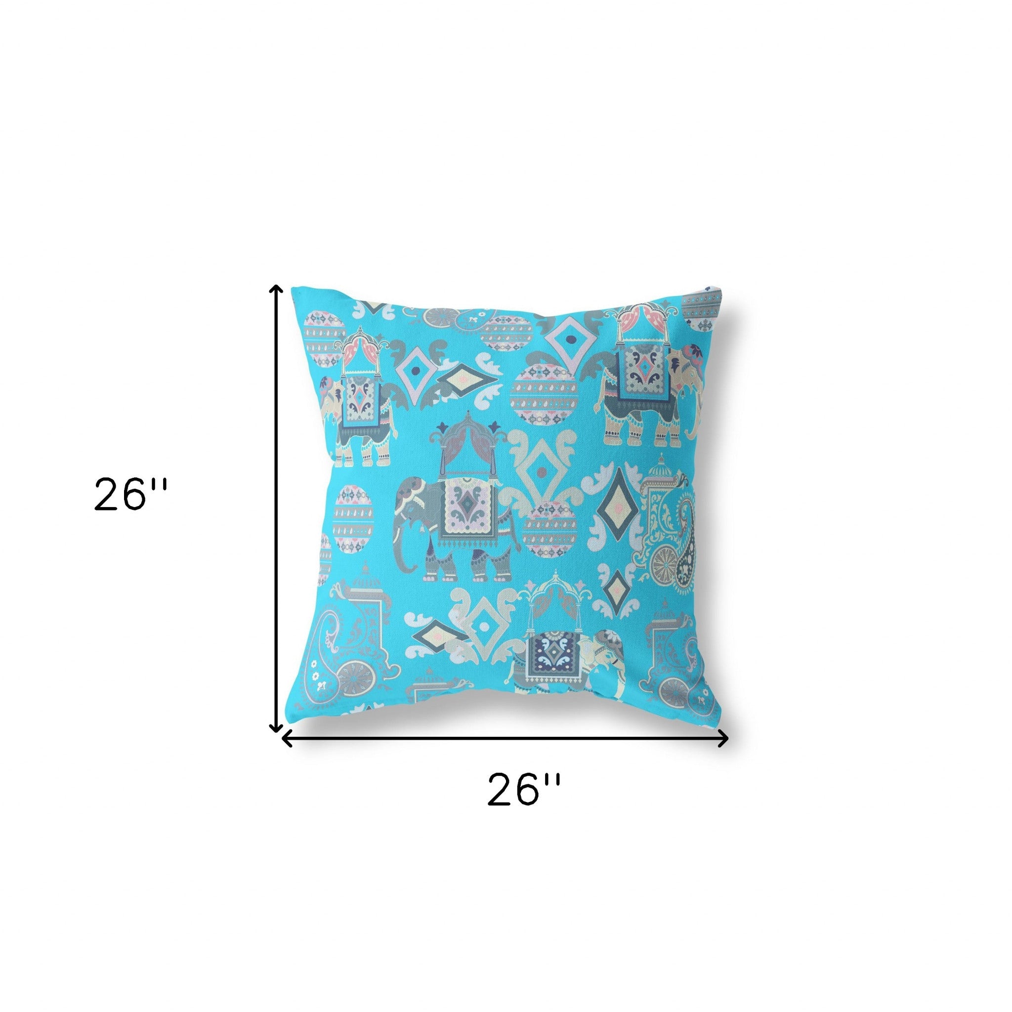 18" X 18" Bright Blue And Gray Broadcloth Floral Throw Pillow