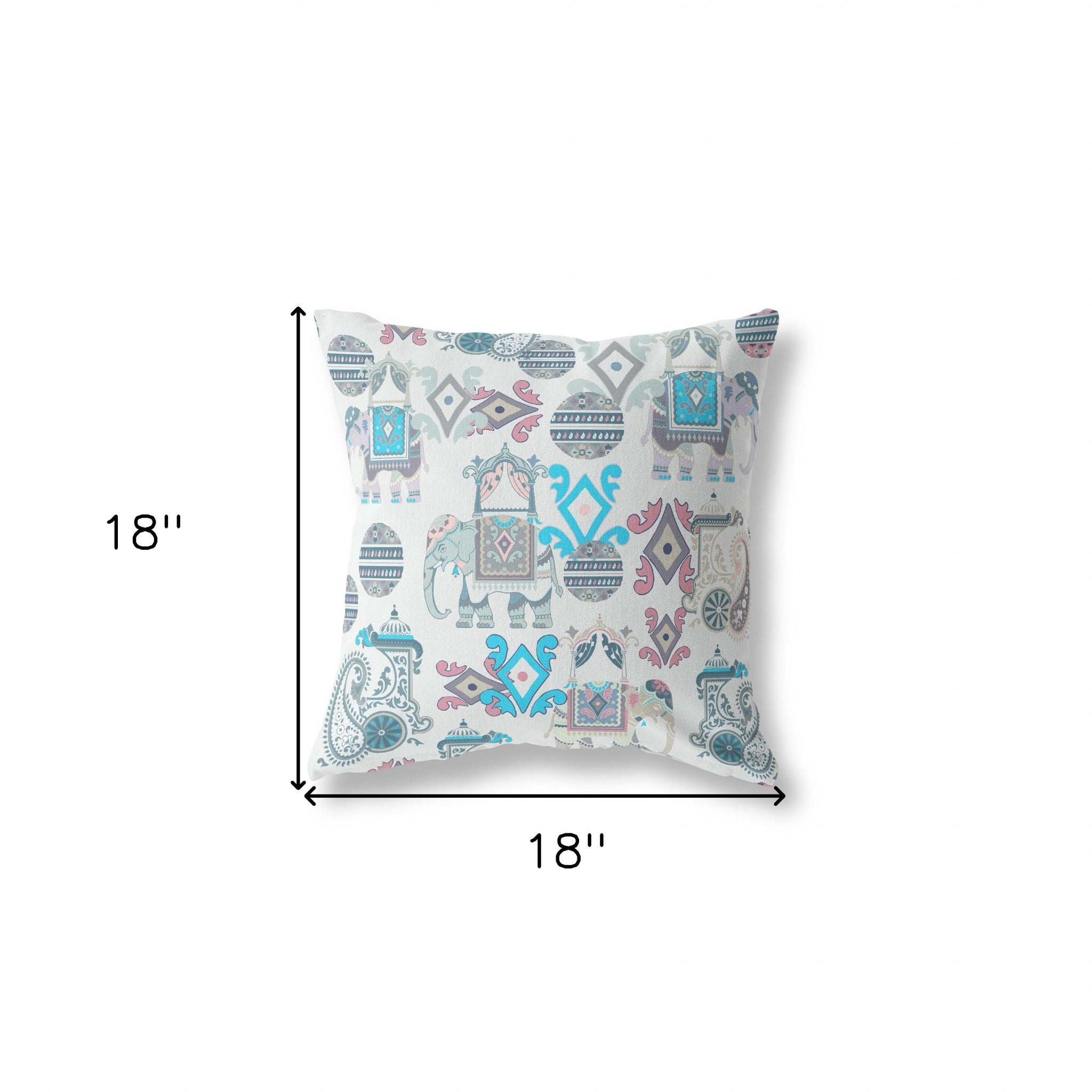 18" Aqua and Gray Elephant Scroll Blown Closed Broadcloth Throw Pillow