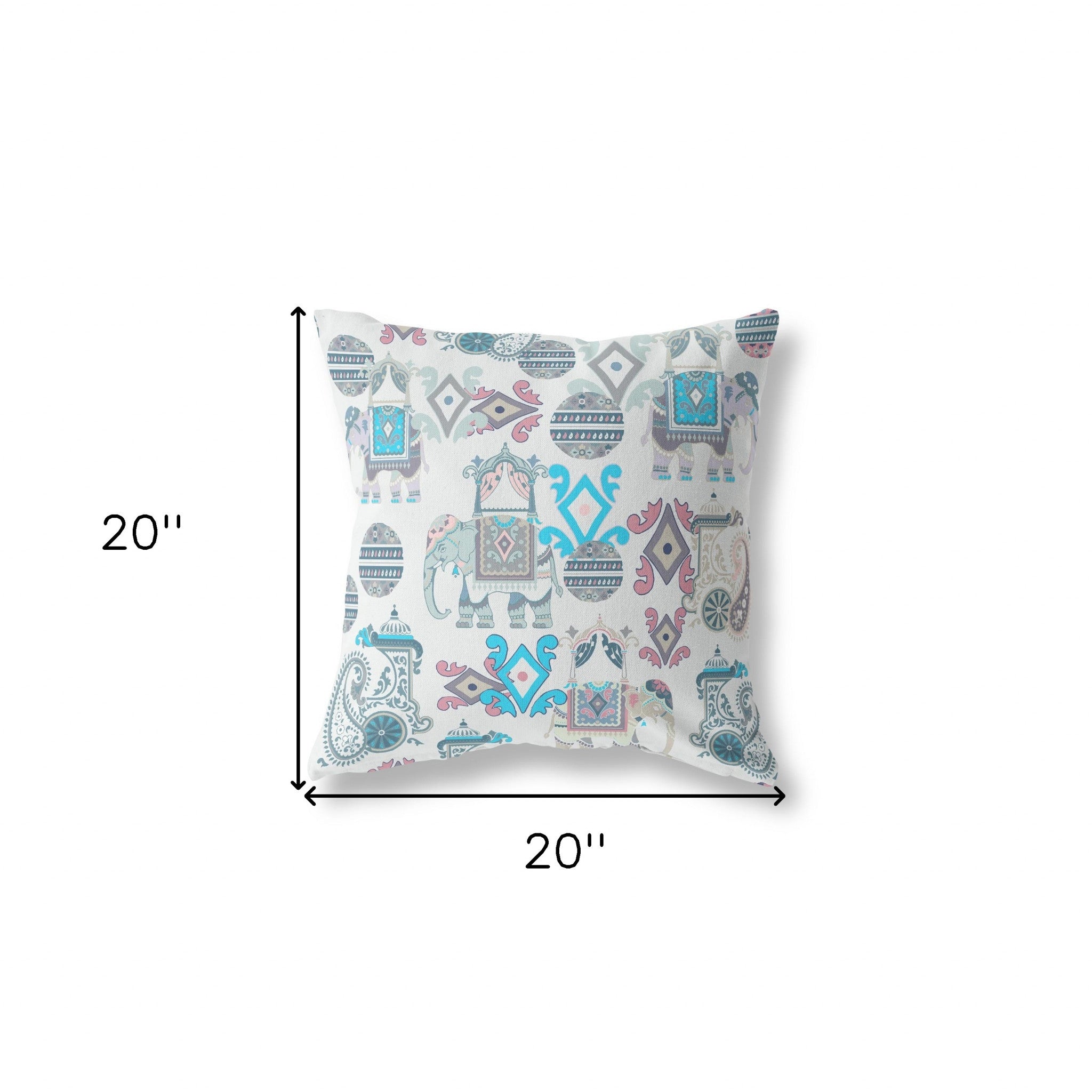 18" Aqua and Gray Elephant Scroll Blown Closed Broadcloth Throw Pillow